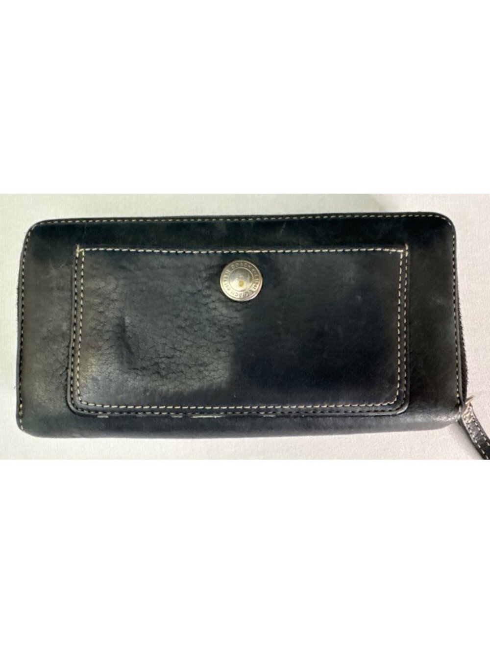 Coach Chelsea Black Pebbled Leather Accordion Zip Wallet Purple Interior Vintage - Picture 2 of 13